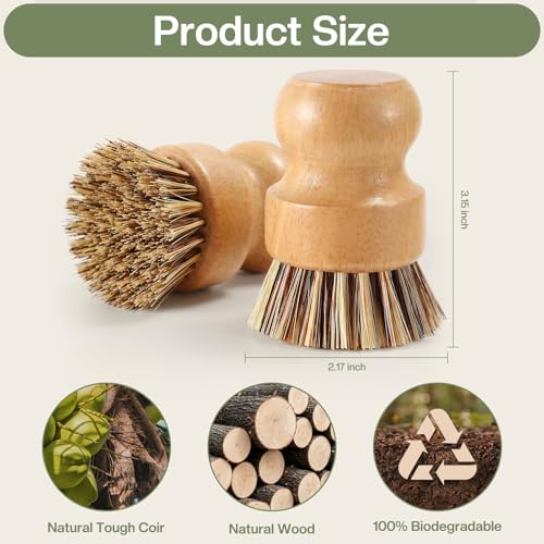 Wooden Dish Brush with Metal Stand Handheld Bamboo Wok Brush Scrubber for Dishes Pans Pots Fruit and Veggie Washing(1,Beige Brown) - color: Beige Brown