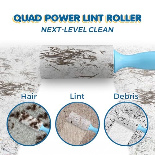 SunGrow Pet Lint Rollers for Dogs and Cats, Extra Sticky Adhesive, 2 Portable Fur/Hair Animal Hair Lifter for Clothes, Furniture, Carpet, Easy to Tear Dust Cleaner Brush, Blue Handle, 8” x 2”
