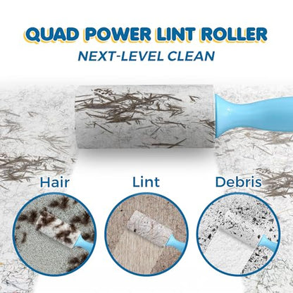 SunGrow Pet Lint Rollers for Dogs and Cats, Extra Sticky Adhesive, 2 Portable Fur/Hair Animal Hair Lifter for Clothes, Furniture, Carpet, Easy to Tear Dust Cleaner Brush, Blue Handle, 8” x 2”