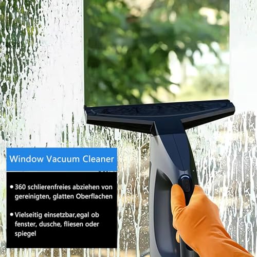 Hancaner Window Vacuum Squeegee, Window Cleaner Tool, Handheld Electric Glass Cleaner 2000Pa Powerful Suction with 11 in Squeegee Blade for Shower Doors Car Windshield (Black) - color: Black
