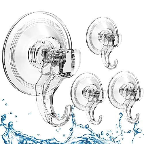 Quntis Suction Cup Hooks 4 Pack, Multi-Purpose Clear Shower Suction Hooks Waterproof Heavy Duty Wreath Hanger for Bathroom, Window, Towel, Shower Wall, Tile, Glass Door, Camper - color: Transparent, size: Standard Heavy Duty, 4 Pack