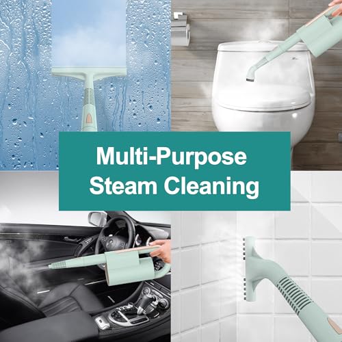 Newbealer Steam Mop & Detachable Handheld Cleaner, 1200W Floor Steamer | 3 Adjustable Levels for Carpet Laminate Hardwood Grout, Carpet Glider, 11 Multi-purpose Accessories & 2 Pads, 250ml Tank - color: Green with 11 brushes