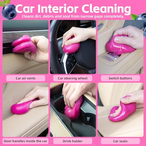 ASFSKY Reusable Car Cleaning Gel with Strong Adhesion - Ideal for Car Interiors (Air Vents, Dashboards, Seat Gaps), Electronics (Keyboards, Laptops, Game Consoles), Home Appliances (3, Rose Red) - color: Rose red 3 pack