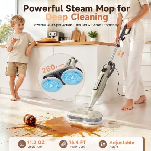 DEVOAC VM6 Scrubbing Steam Mop with Rotating Mop Pads, 10 in 1 Steam Mop, Lightweight Spin Mop & 3 Steam Modes for Hard Floor Laminate Marble Floors (Auster) - color: Auster