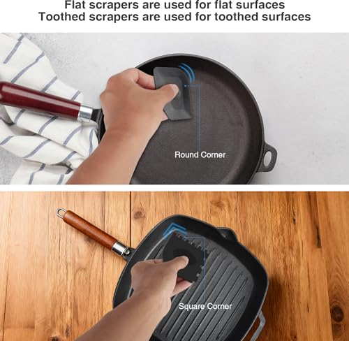 Cast Iron Scrubber and Scraper,Chain Mail Cleaner with Bamboo Handle & Draining Tray,316 Stainless Steel Brush for Cleaning Pots,Pans,Wok,Bakeware,Griddles, Grills(Large Chain Mail,2pcs) - size: Large Chain Mail 2pcs