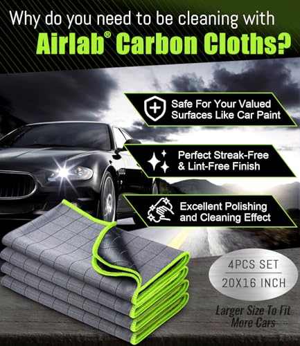 Airlab Magic Cleaning Cloth Window Glass Cleaner Carbon Microfiber Towels Kitchen Bathroom Lint Free Rags Car Wipes Drying Auto Detailing, Pack of 4, 20" x 16", Grey-Green - color: 20 X 16 Inch, Pack of 4, Grey-green