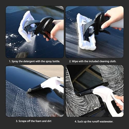 Window Vacuum Squeegee Cordless, Strong Suction Handheld Electric Window Cleaning Tool with Wastewater Collection for Shower Wall, Glass, Mirror, Countertop, Tiles, Car
