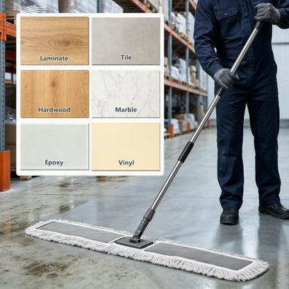 Masthome Commercial Dust Mop, 39" Microfiber Floor Mop with 64" Adjustable Handle, Total 2 Reusable Pads, 360° Swivel Wet Dry Mops for Hardwood Tile Marble Laminate Home Hotel Office Warehouse - color: Extra Large Grey