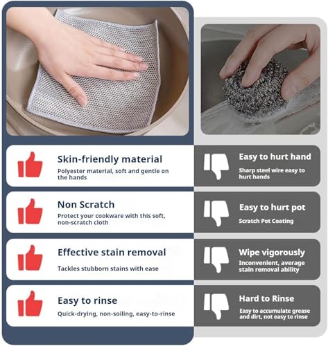 Non-Scratch Wire Dish Cloth, 10PCS Double Layer Multipurpose Wire Dishwashing Rags for Wet and Dry, Dish Cloths for Washing Dishes, Stovetops, Kitchen Countertops with Ease - size: 10-PCS Double-Layer