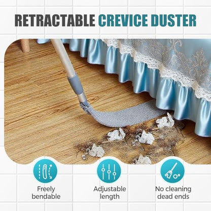 Retractable Gap Dust Cleaner with Reusable Dusting Cloths, Bendable Flexible Duster with Extension Pole, Wet & Dry Sweeper Stick Dusters for Gap Cleaning Under Furniture (Green) - color: Green