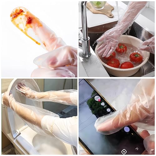 30 PCS Disposable Cleaning Gloves, Waterproof Long Sleeve 23.6" | Disposable for one-time use, PVC, elastic cuffs fit snugly, for dishwashing, cleaning, cooking, hair dyeing, gardening