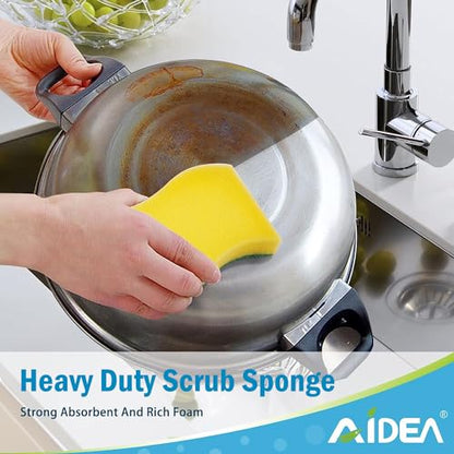 AIDEA Sponges Kitchen, 24 Pack Heavy Duty Dish Sponge, Cleaning Dish Scrubber Sponge for Home and Kitchen, Stink-Free Cleaning Supplies for Pots, Pans - size: 24 Count (Pack of 1), style: Yellow-S Shape