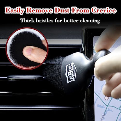 Car Interior Detailing Brush, Soft Bristle Auto Dashboard Dust Cleaner with Cover for Car Vents, Leather & Computer, Cleaning Supplies Gifts for Men Women - Black - color: Black