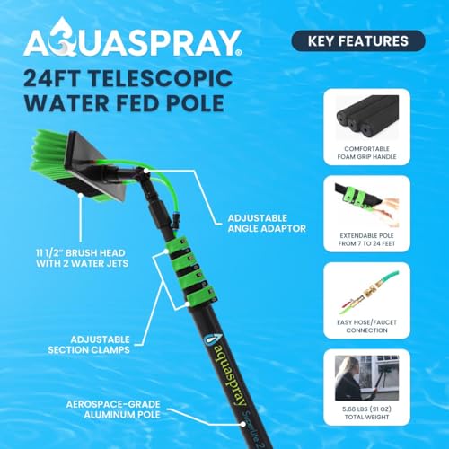 EquipMaxx Superlite Aluminum Water Fed Pole Kit Lightweight 24 Feet - Outdoor Window Cleaner Window Glass Solar Panel Cleaning System, Washing Equipment Tool Solution: Hose Spray Washer