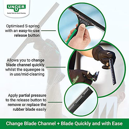 UNGER 79000 ErgoTec Window Squeegee 35cm - Rubber Squeegee Blade, Stainless Steel Channel & Rubber Grip Handle - Window Cleaning Equipment - size: pack de 1 unidad, style: A