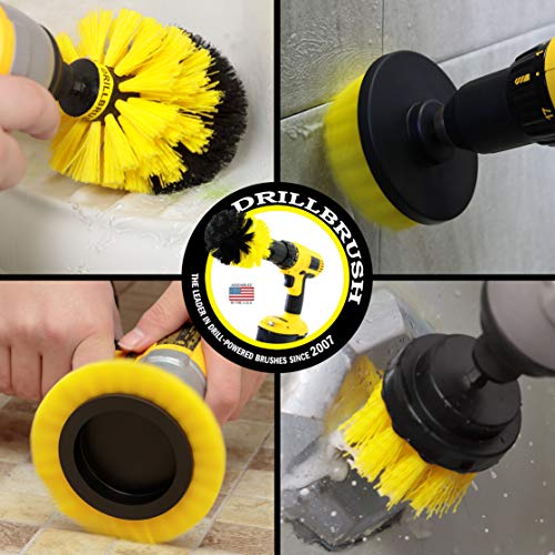 Yellow Drill Brush Attachments for Cleaning Shower, Grout, Bathroom - Grout Cleaner Drillbrush Kit - Rotary Scrub Brush Tile Cleaner Drill Attachment for Crevice Cleaning - Bathroom Tile Scrubber Set - color: Yellow