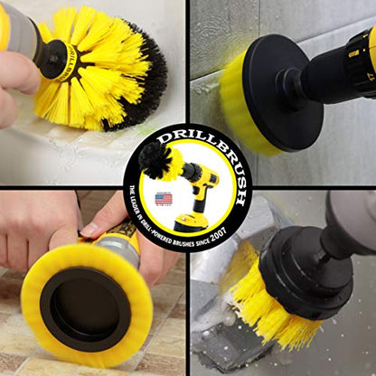 Yellow Drill Brush Attachments for Cleaning Shower, Grout, Bathroom - Grout Cleaner Drillbrush Kit - Rotary Scrub Brush Tile Cleaner Drill Attachment for Crevice Cleaning - Bathroom Tile Scrubber Set - color: Yellow