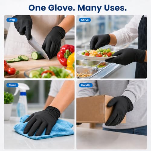 ForPro Disposable Vinyl Gloves, Industrial Grade, Powder & Latex Free, Non-Sterile, Food Safe, 2.75 Mil Palm, 3.9 Mil Fingers - color: Black, size: Large (Pack of 100)