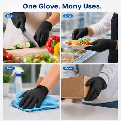 ForPro Disposable Vinyl Gloves, Industrial Grade, Powder & Latex Free, Non-Sterile, Food Safe, 2.75 Mil Palm, 3.9 Mil Fingers - color: Black, size: Large (Pack of 100)