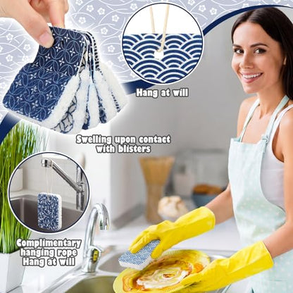 Hahafelt 36 Counts Compressed Cellulose Sponges Bulk Pop up Japanese Pattern Natural Kitchen Compostable Non Scratch Dish Sponges for Washing Dishes, Cleaning Countertop Sink - style: Japanese