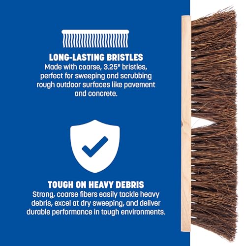SPARTA Flo-Pac Garage Sweep with Palmyra Bristles, Heavy Duty Broom Head for Indoor and Outdoor Use on Rough Surfaces, 18" Long, 1 Count, Natural