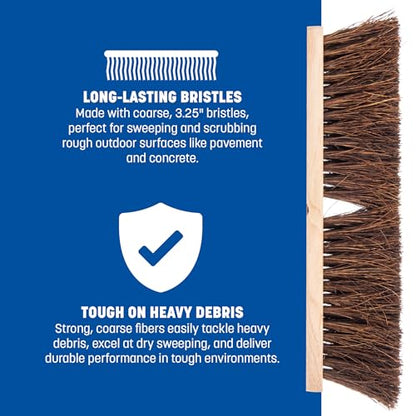 SPARTA Flo-Pac Garage Sweep with Palmyra Bristles, Heavy Duty Broom Head for Indoor and Outdoor Use on Rough Surfaces, 18" Long, 1 Count, Natural