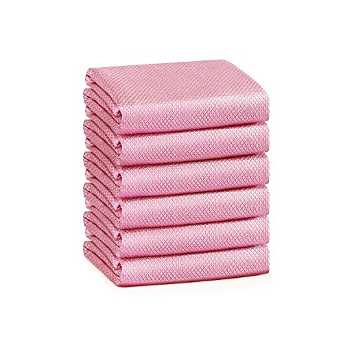 Streak Free Miracle Cleaning Cloths Easy Clean Nanoscale,Fish Scale Microfiber Window Mirror Glass Car Stainless Steel Cleaning,Lint Free Dish cloth Wine Glass Polishing Towel,Reusable,Pack 6,Pink - color: Pink