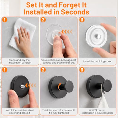 Upgraded Suction Cup Hooks for Shower, No-Drill Bathroom Hooks for Hanging Towels, Robes & Loofah - Mount on Kitchen Walls, Window, Glass, Mirror, Tile & Smooth Surfaces (2 Pack, Black) - color: Black