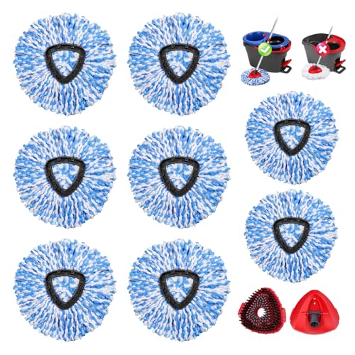 8 Pack Spin Mop Replacement Heads for OCedar RinseClean 2-Tank System, 100% Blue Microfiber Refills, Includes 1 Scrub Brush & 1 Base, Machine Washable Deep Cleaning Floor Mop Head - color: 8 Blue Mop Heads+1 Gray Brush +1 Base, size: For 2-Tank