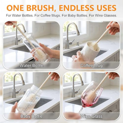 360° Flexible Silicone Bottle Brush, 2026 New Bottle Cleaner Brush with Long Handle, Water Bottle Cleaner, Deep Cleaning for Baby Bottles,Glassware, Narrow Neck Containers (1pcs) - color: 1pcs