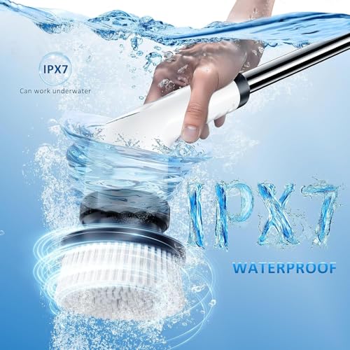 PUNOMO Electric Spin Scrubber, Cordless Bathroom Cleaning Brush with 8 Replaceable Heads & Adjustable Handle, IPX7 Waterproof Shower Scrubber with LCD Display, 2 Speeds for Bathtub, Floor, Tile