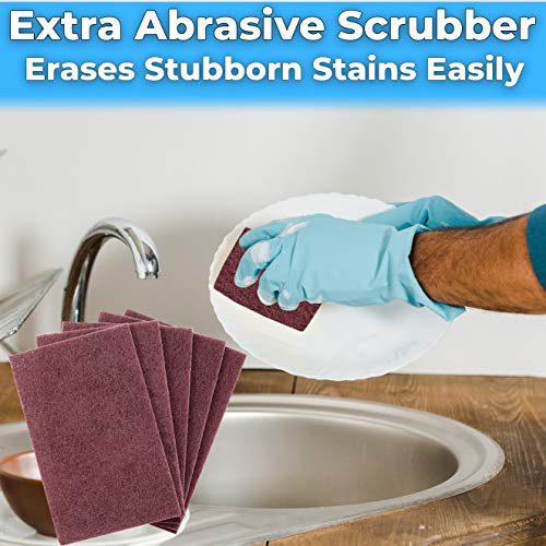 Heavy Duty XL Red Scouring Pads. 6x9 in 5 Pack of Scrubber Tools for Cleaning Stainless Steel Pots, Pans, Grills and Griddles. Extra Large Pad for Outdoor Use on Railings and Tiles. - size: 5 Count (Pack of 1)