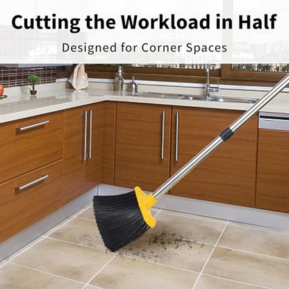 Tiumso Broom with Dustpan Combo Set, Brooms and Dustpans Sets with 51'' Long Handle, Large Dust Pan and Broom, Self-Cleaning Dustpan Teeth for Lobby Kitchen Office - Black and Yellow - color: Yellow and Black
