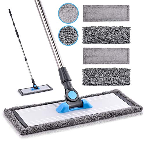 MANGOTIME Microfiber Dust Mop for Hardwood Floors - Dry Floor Cleaning for Wood, Tile, Vinyl, Laminate - Wet Flat Mop With 4 Washable Reusable Pads and Aluminum Head