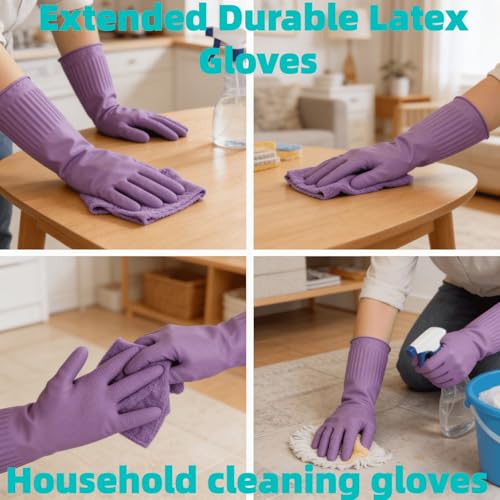 Waterproof Thickened Latex Household Cleaning 18inch Gloves Red Long Sleeved Heavy-duty Reusable 2 Pairs Black - color: Purple, size: Medium