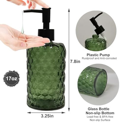 Green Glass Soap Dispenser with Plastic Pump, 17oz Hand Soap Dispenser for Kitchen & Bathroom, Great for Lotions, Essential Oil, Liquid Soaps - color: Green