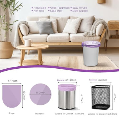 Small Trash Bags, 105 Count 4 Gallon Trash Bag Small Garbage Bags Unscented Bathroom Mini Trash Bags, Wastebasket Bin Liners, Small Plastic Bags for Home Office Kitchen, Purple
