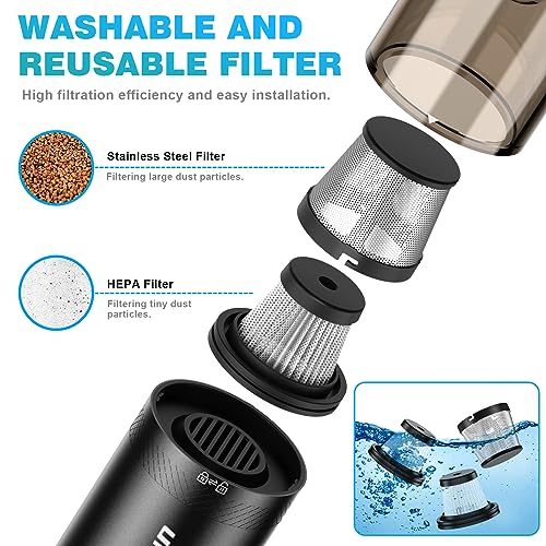 Handheld Vacuum Cordless, Upbooz Portable Car Vacuum, 14000PA Powerful Suction Vacuum Cleaner with LED Light and Air Duster 2 in 1, Low Noise Rechargeable Mini Hand Held Vacuum for Car Home Pet Office