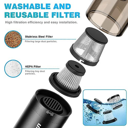 Handheld Vacuum Cordless, Upbooz Portable Car Vacuum, 14000PA Powerful Suction Vacuum Cleaner with LED Light and Air Duster 2 in 1, Low Noise Rechargeable Mini Hand Held Vacuum for Car Home Pet Office