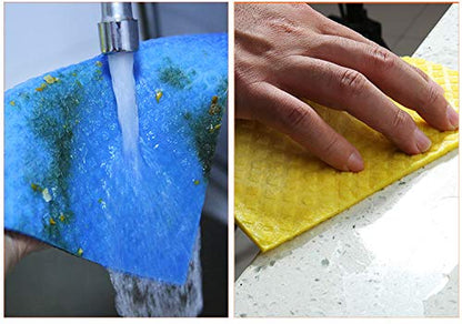 Reusable Cleaning Cellulose Sponge Cloths Absorbent Wipes Clean Kitchen Car Dish Eco-Friendly Dishcloth Hand Towel Auto - 2pack (10pcs) - Non Vacuum - style: 10pcs - Non Vacuum