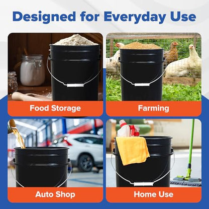 ePackageSupply 5 Gallon Bucket - Food Grade Bucket, Metal Handle Grip, BPA-Free, Heavy-Duty 90 Mil HDPE Plastic Pail, Stackable Utility Container, Made in USA, Lid Not Included, Black, 120 Packs - color: Black, size: 120 Packs