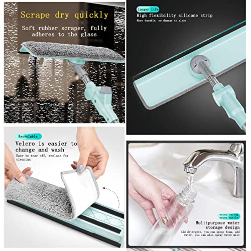 Window Cleaner Tool Kit with Telescopic U Shaped Pole,Squeegee for Window Washing,Water Sprayable,Rotatable Cleaning Head,Clean Inside and Outside Windows Without Leaving Dead Ends