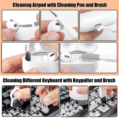 walrfid Laptop Phone Screen Cleaner Kit, Computer Keyboard Brush Cleaning Spray for iPhone AirPods MacBook iPad, 20-in-1 Electronic Device Clean Tool for Camera Earbud Car Screens (White) - color: White