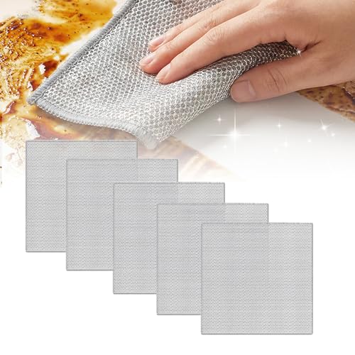 Multipurpose Wire Dishwashing Rags for Wet and Dry, 2026 New Multifunctional Non Scratch Metal Wire Dishcloth, Reusable Premium Metal Scrubbing Pads Sponge Clean for Home Kitchen Cooktop (5PCS) - color: 5pcs