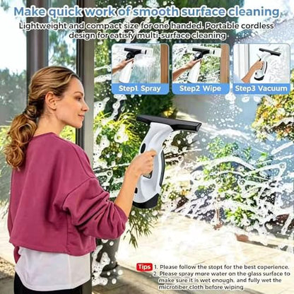Cordless Window Vacuum Squeegee with 150ml Detachable Water Tank, Electric Window Cleaner Handheld Glass Cleaning Tool with Strong Suction for for Mirror, Shower Wall, Tile, Car Glass