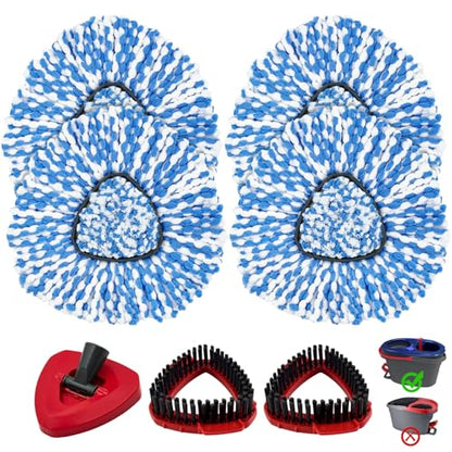 Mop Heads Replacements for O-Cedar RinseClean 2-Tank Spin Mop, Mop Replace Head for O Cedar, Mop Heads Include 4 Pack Mop Refills, 2 Scrubber Mop Heads, 1 Mop Base, Reusable, Easy to Replace