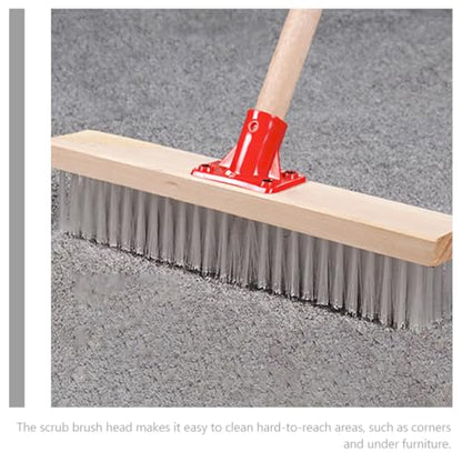 Floor Scrub Brush with Long Handle, Stiff Nylon Bristles, 40cm Head for Outdoor Patio and Bathroom Deck Cleaning, Sturdy Hard Bristle Scrubbing Brush for Floors and Carpets