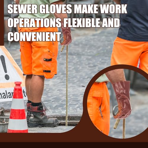 Teenyyou 6 Pairs Sewer Snake Gloves Non Slip and Reusable PVC Sewer Abrasion Resistant Drain Cleaning Waterproof Safety Plumbing Snake Gloves for Men Women Plumber Tools (Brown,Regular) - color: Brown, size: Standard