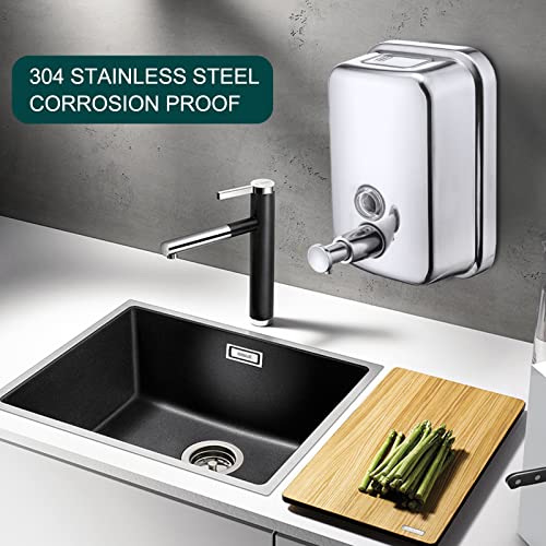Commercial Soap Dispenser Wall Mount Stainless Steel Manual Liquid Pump Rust-Proof Leak Free for Bathroom (17 fl oz / 500ml) - size: 17 fl oz