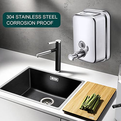 Commercial Soap Dispenser Wall Mount Stainless Steel Manual Liquid Pump Rust-Proof Leak Free for Bathroom (17 fl oz / 500ml) - size: 17 fl oz